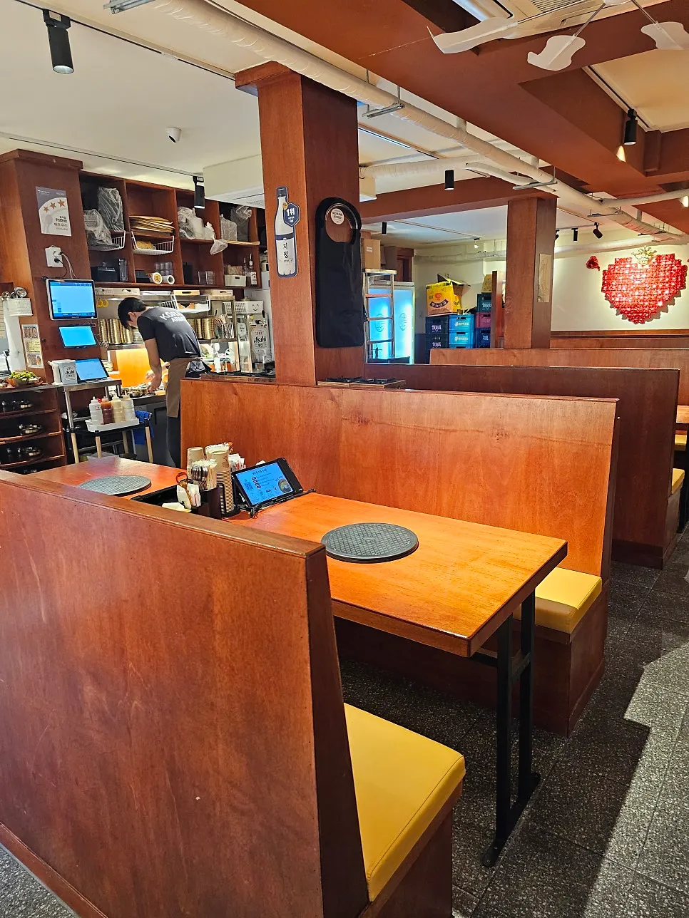 Restaurant interior with partitioned seating