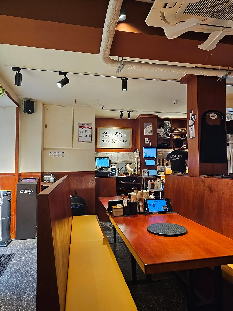 Restaurant interior with a long table