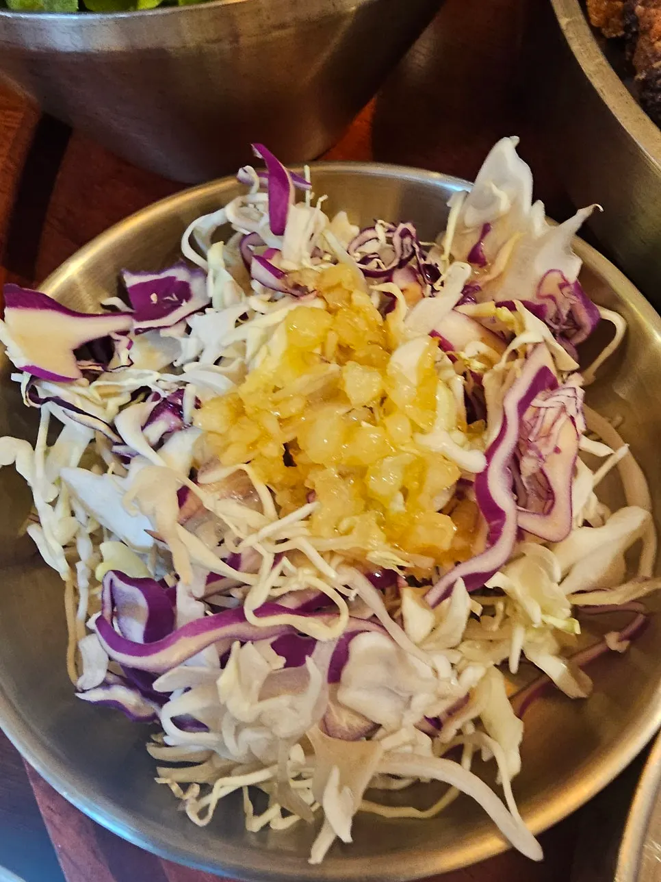 Crisp cabbage salad served as a side dish