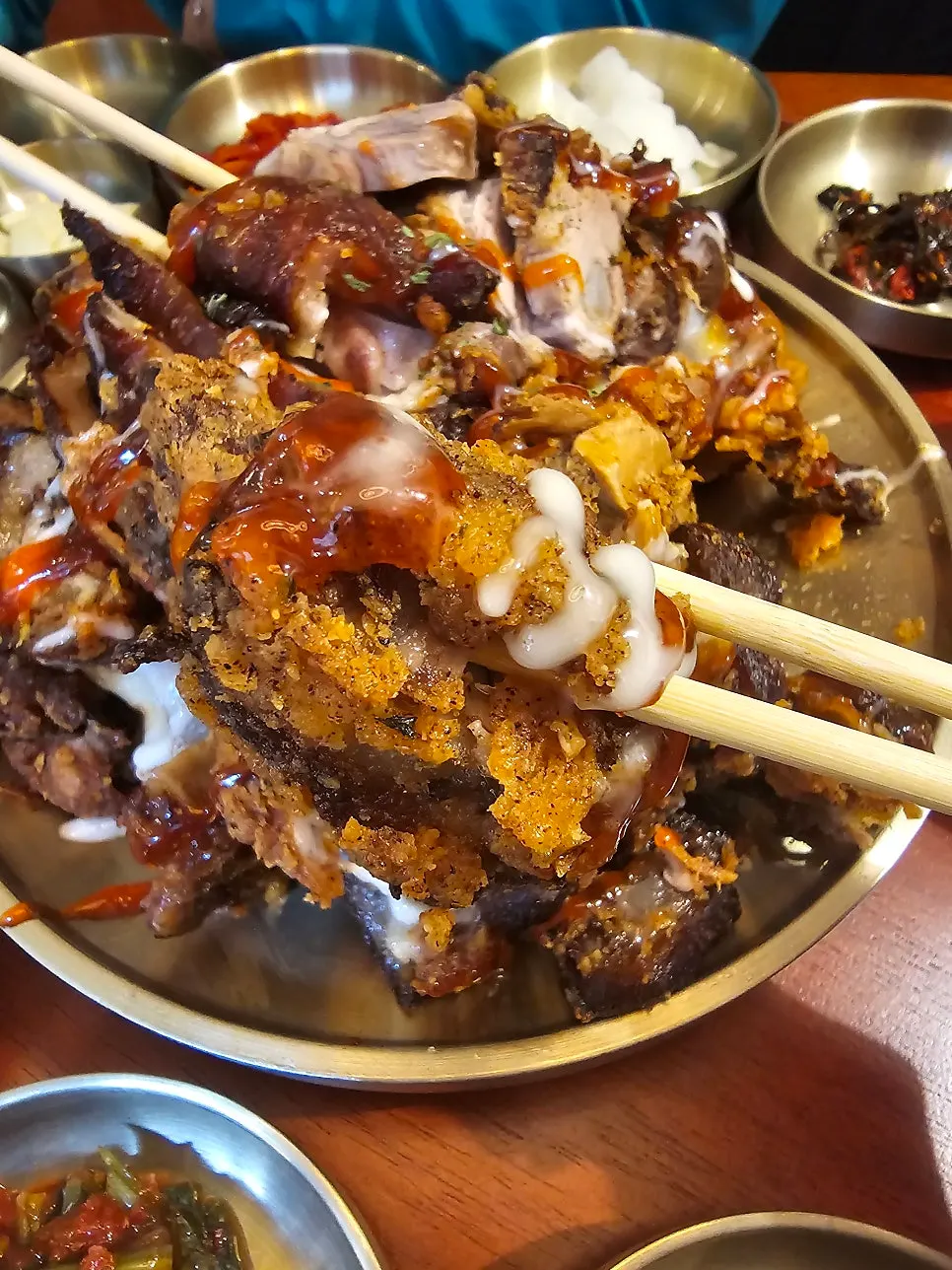 Close-up of crispy fried jokbal