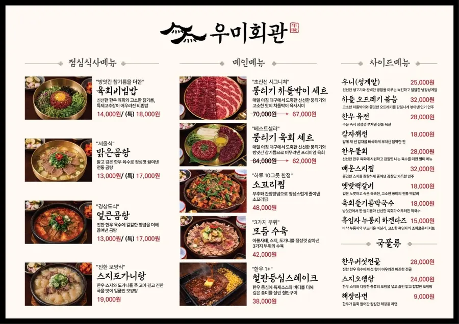 Menu board and price list at Umi Hoegwan Jonggak Main Branch