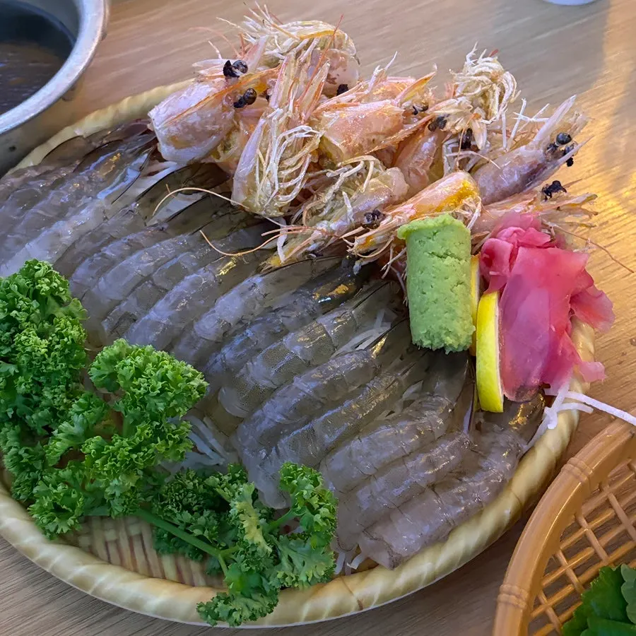 Close-up of crunchy-textured raw shrimp sashimi