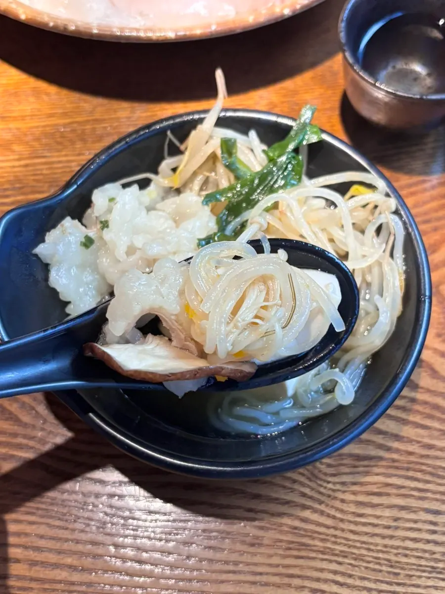 もつ鍋の春雨とスープの一杯