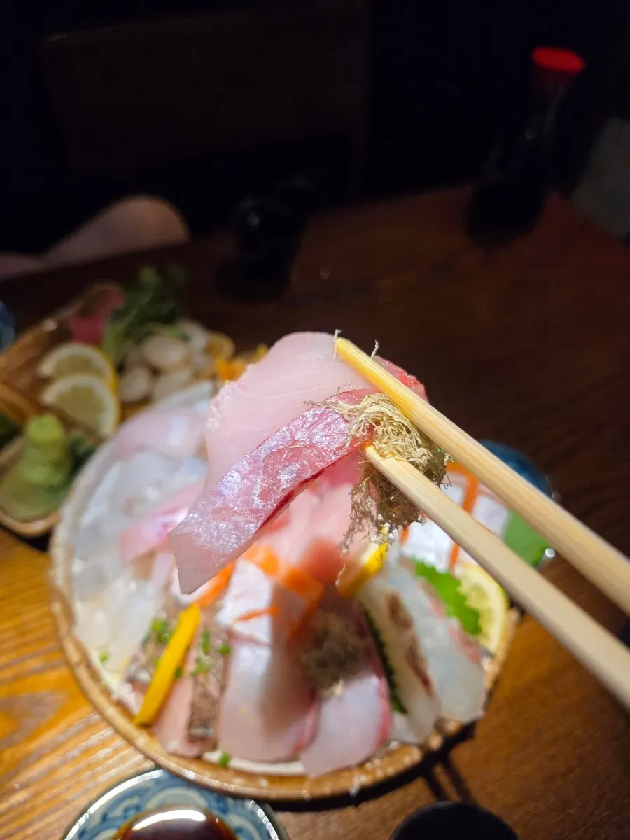 Close-up of chewy-textured sashimi