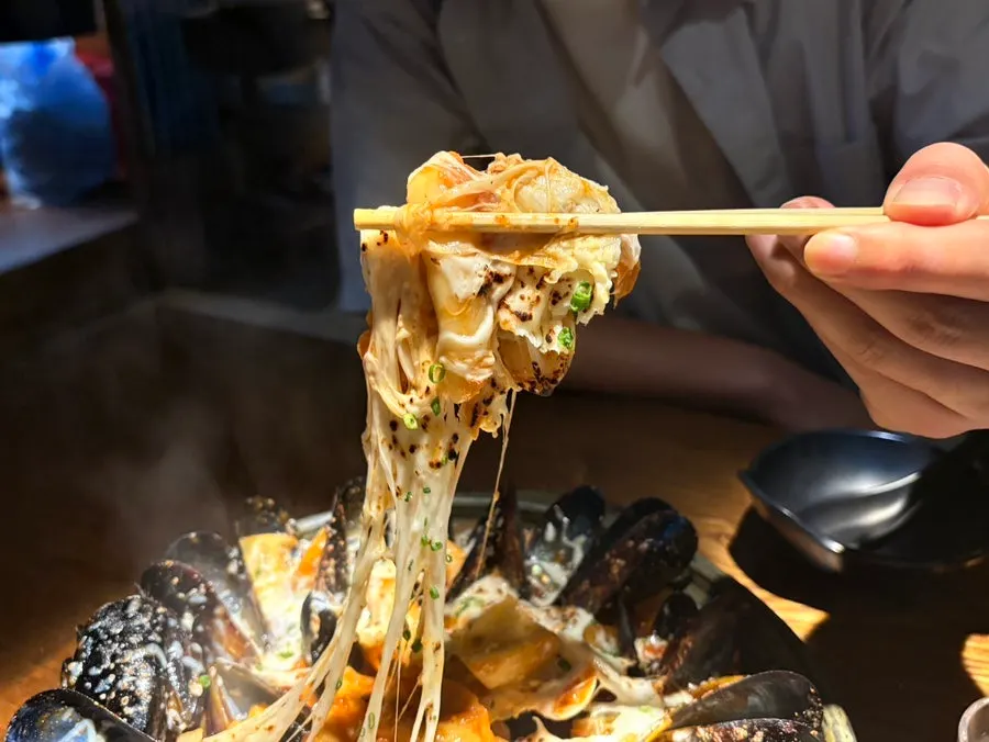 Seafood cheese tteokbokki piled high with cheese
