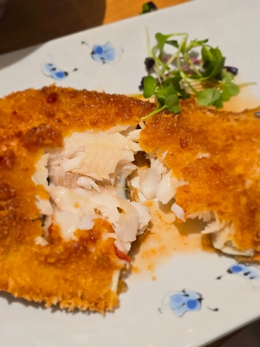 Close-up of the crispy batter on the flounder fritters