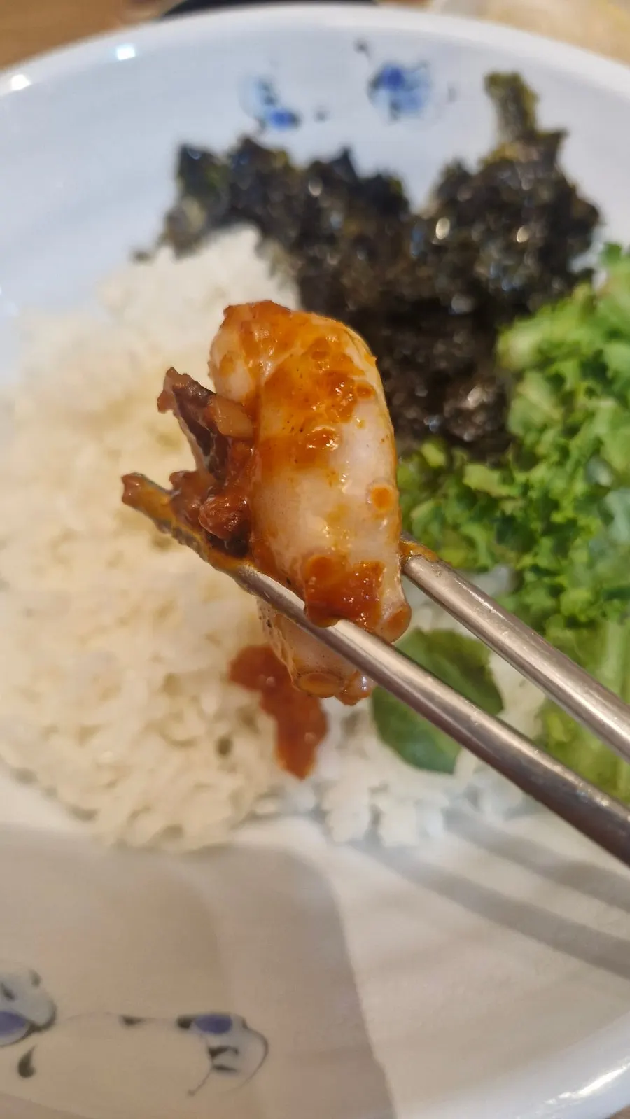 Close-up of springy octopus stir-fry