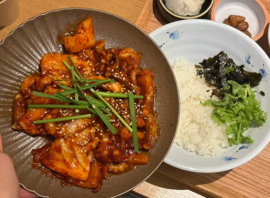 Plate of spicy-seasoned octopus stir-fry