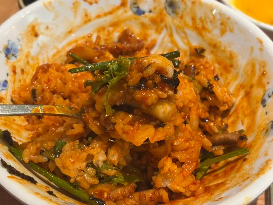 Rice mixed with the octopus sauce