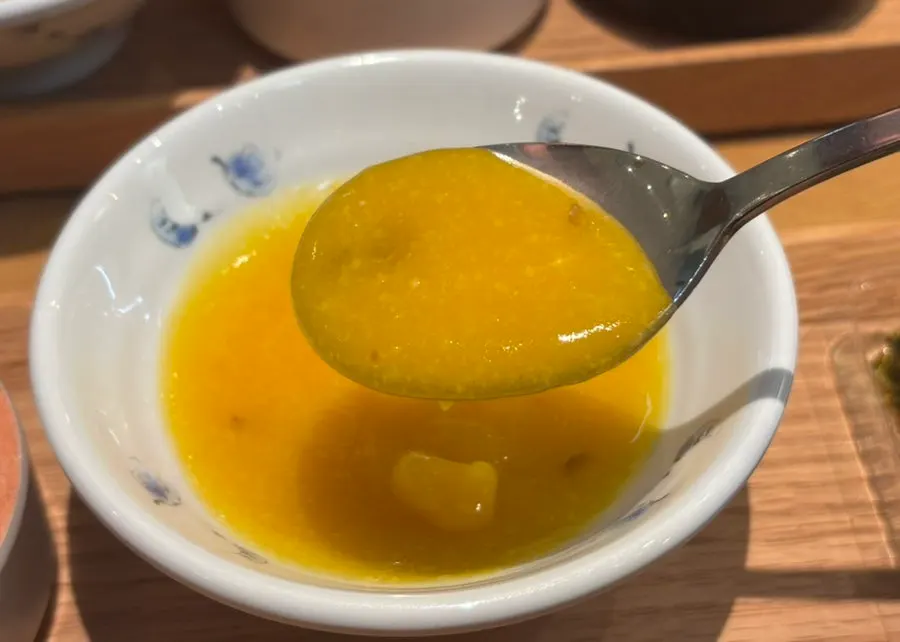 Pumpkin soup served with the bulgogi set