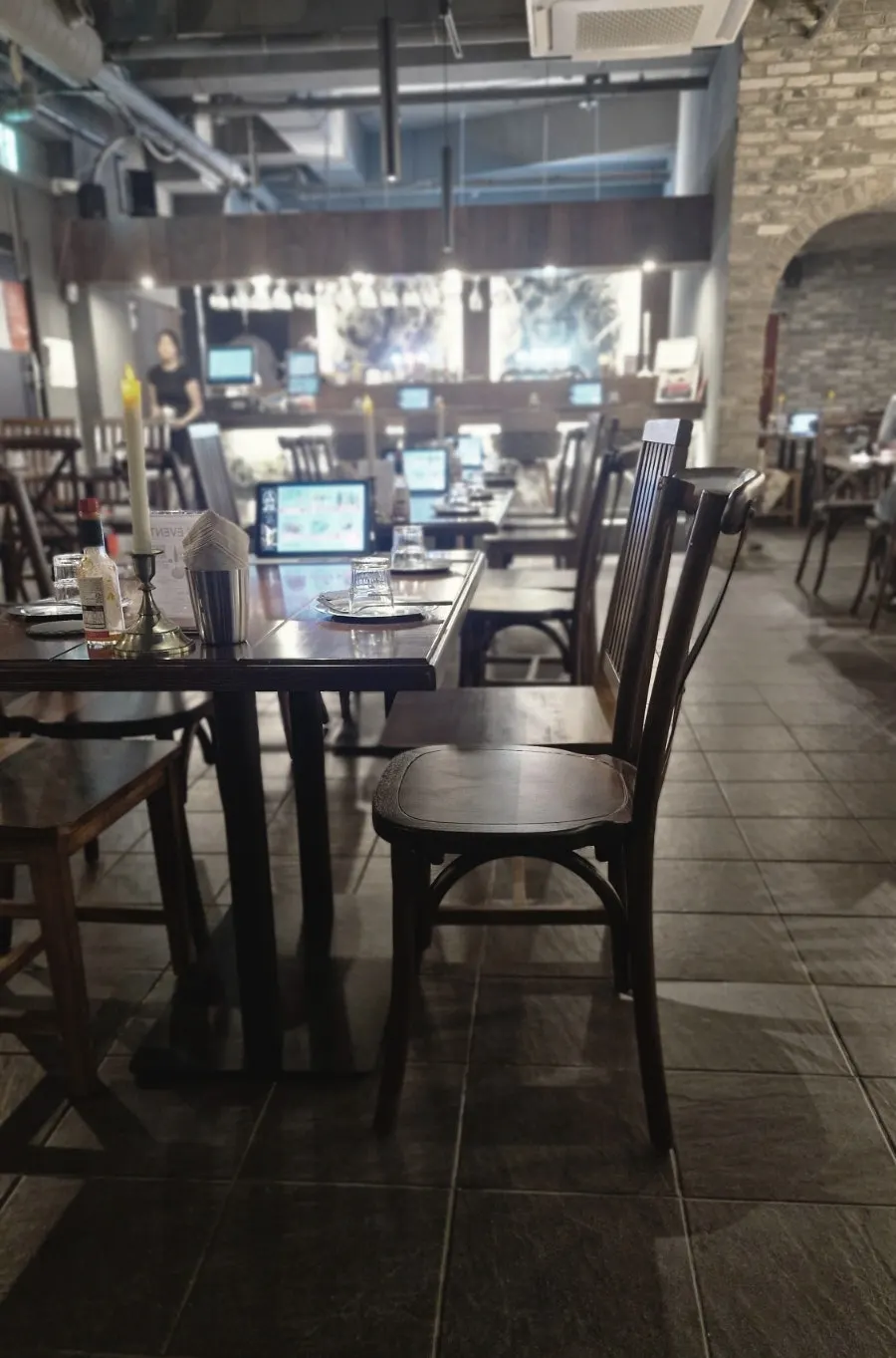 Quietly lit main dining room
