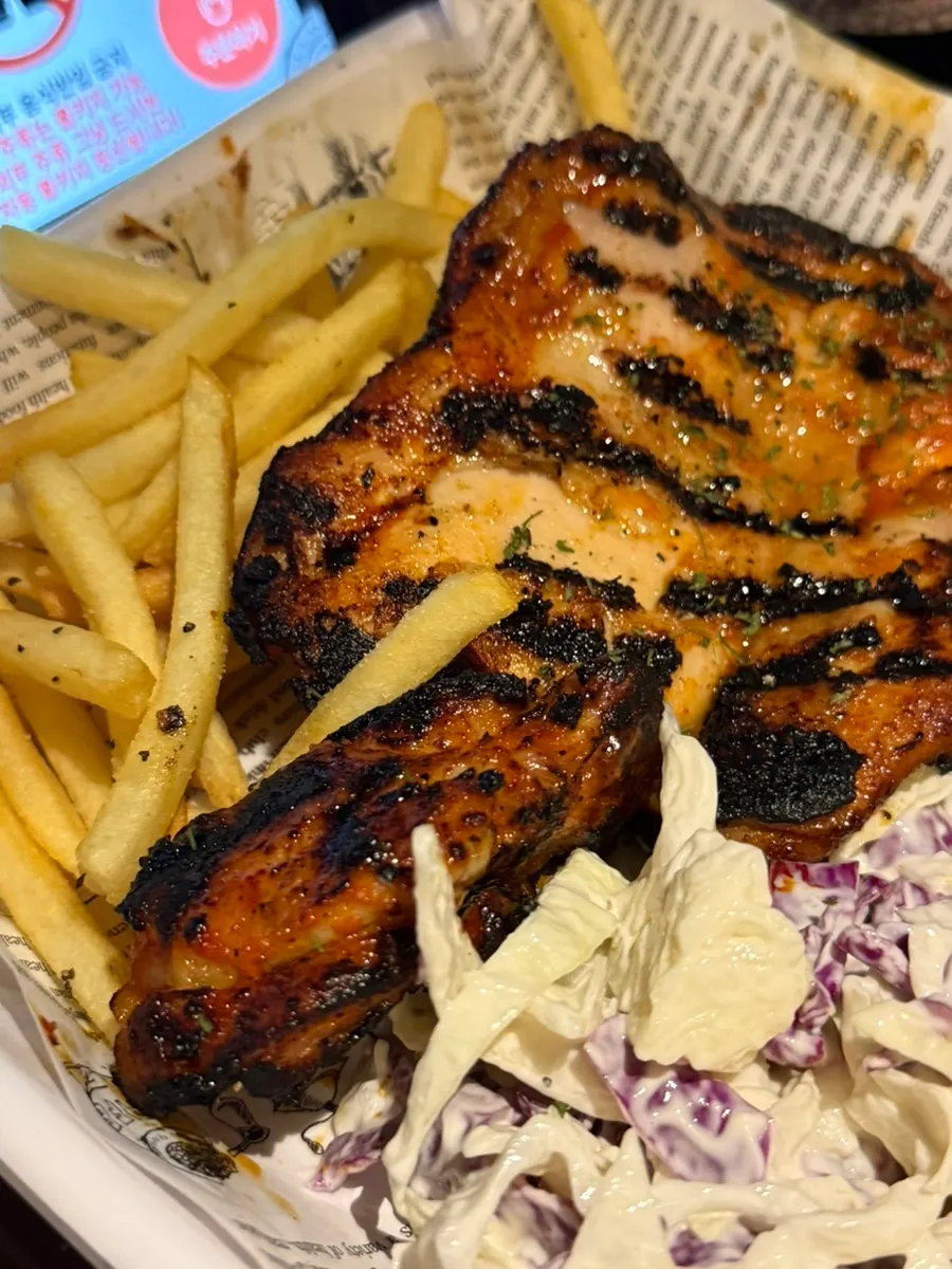 Cross-section of roast chicken with a crispy exterior