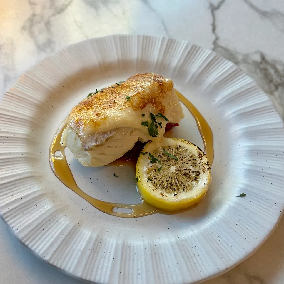 Honey cod side dish torched on top