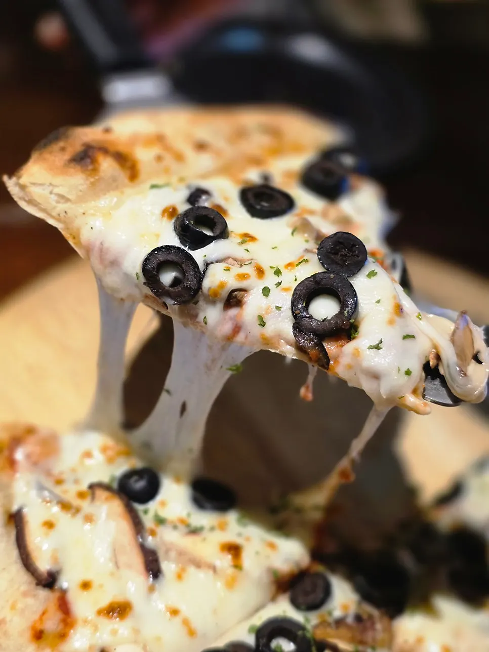 Fungi pizza topped with mushrooms and olives