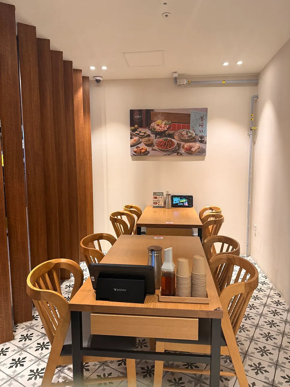 Seating for groups inside the restaurant