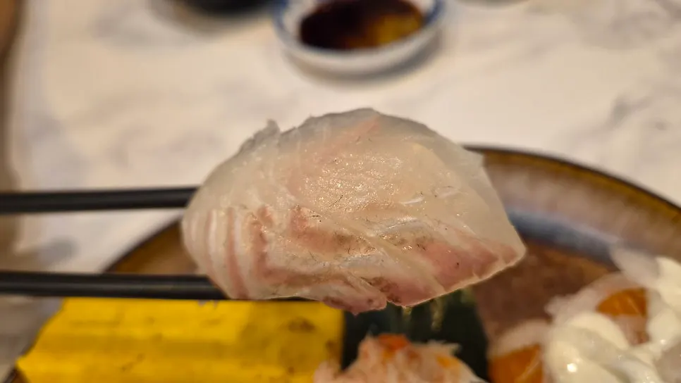 두툼한 회를 올린 초밥 클로즈업