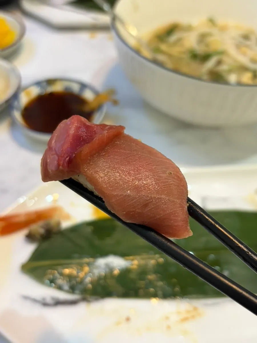 Monkfish liver and bluefin tuna sushi