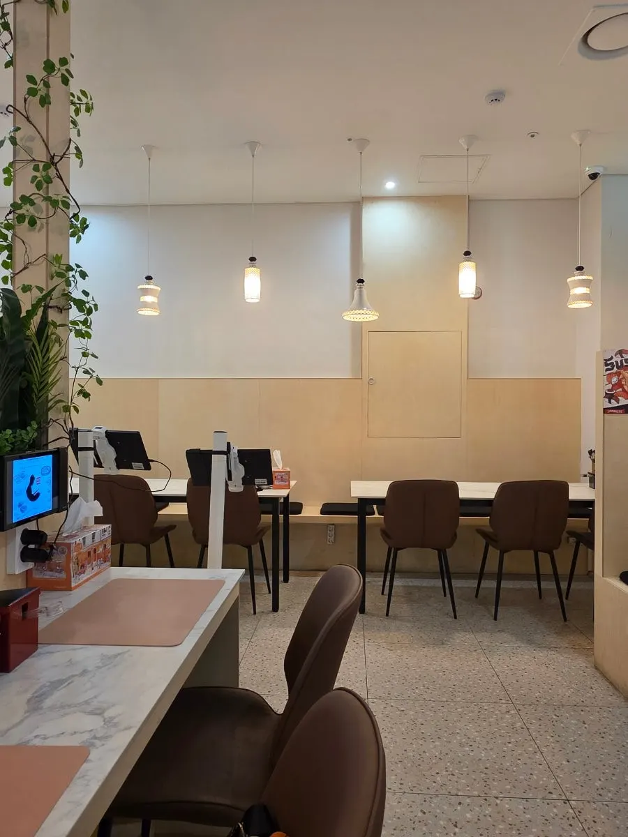 Bar-style seating good for eating alone