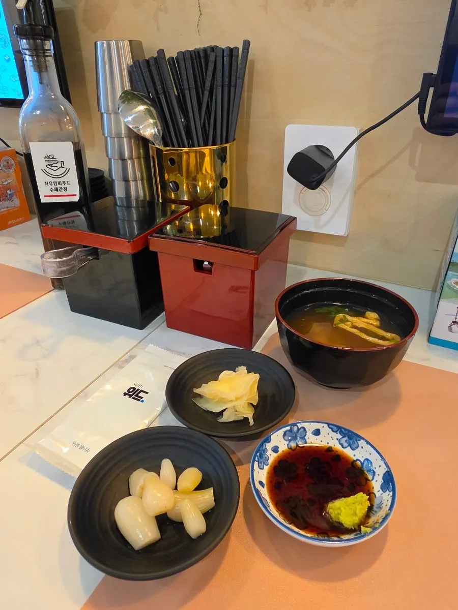 Pickled radish and ginger set at the table