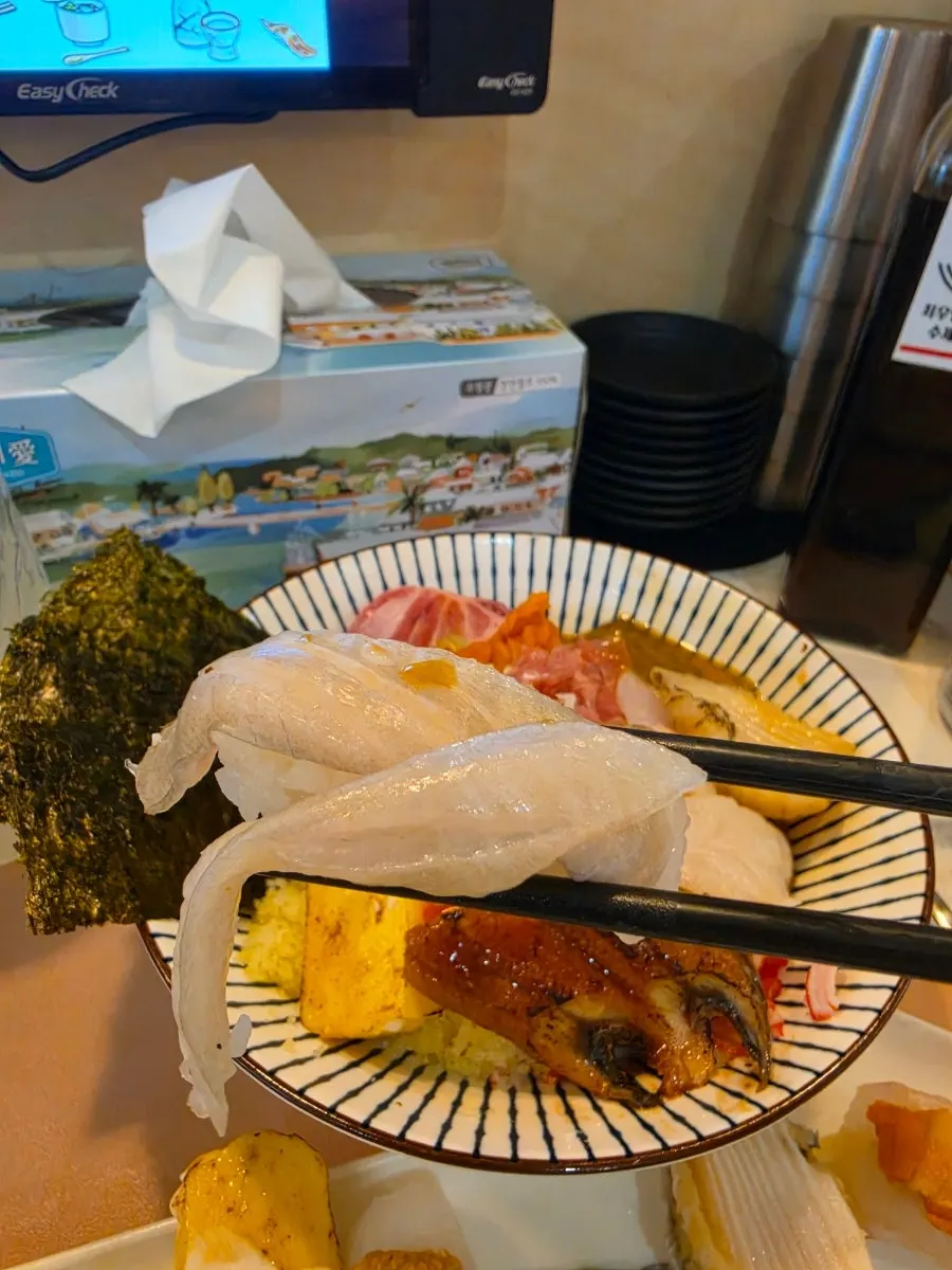 Flounder fin sushi stacked in two layers