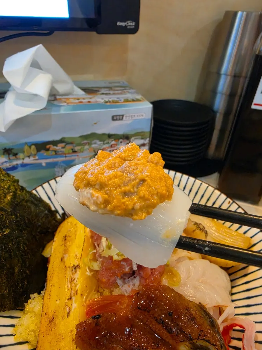Cuttlefish sushi topped with ankimo