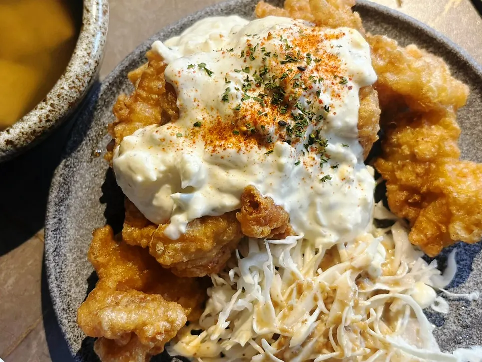 Chicken nanban set topped with sauce