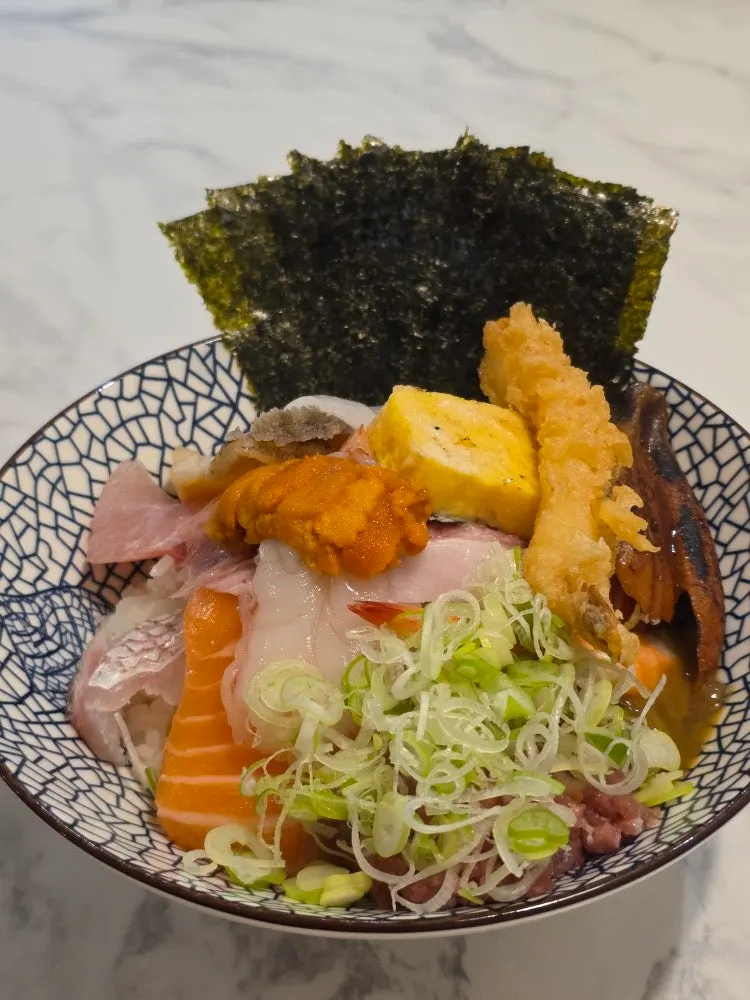 Close-up of seafood in the choesang kaisendon