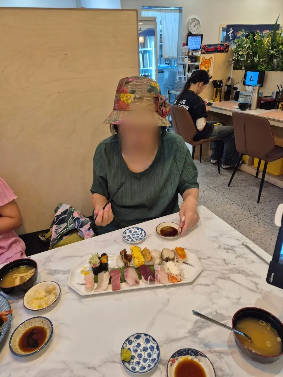 Two sushi plates set on the table