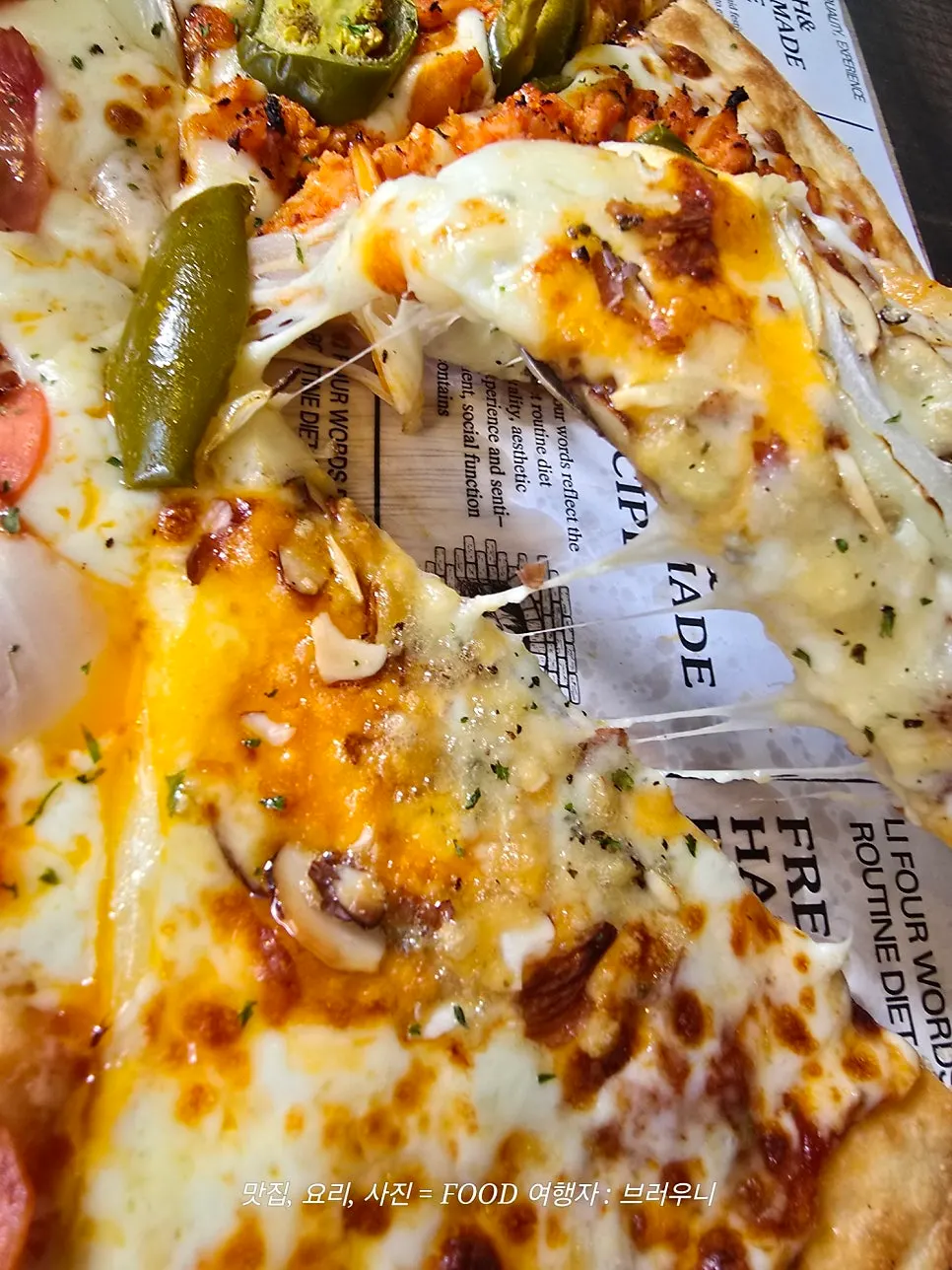 Hawaiian, Buldak, pepperoni, and gorgonzola pizza