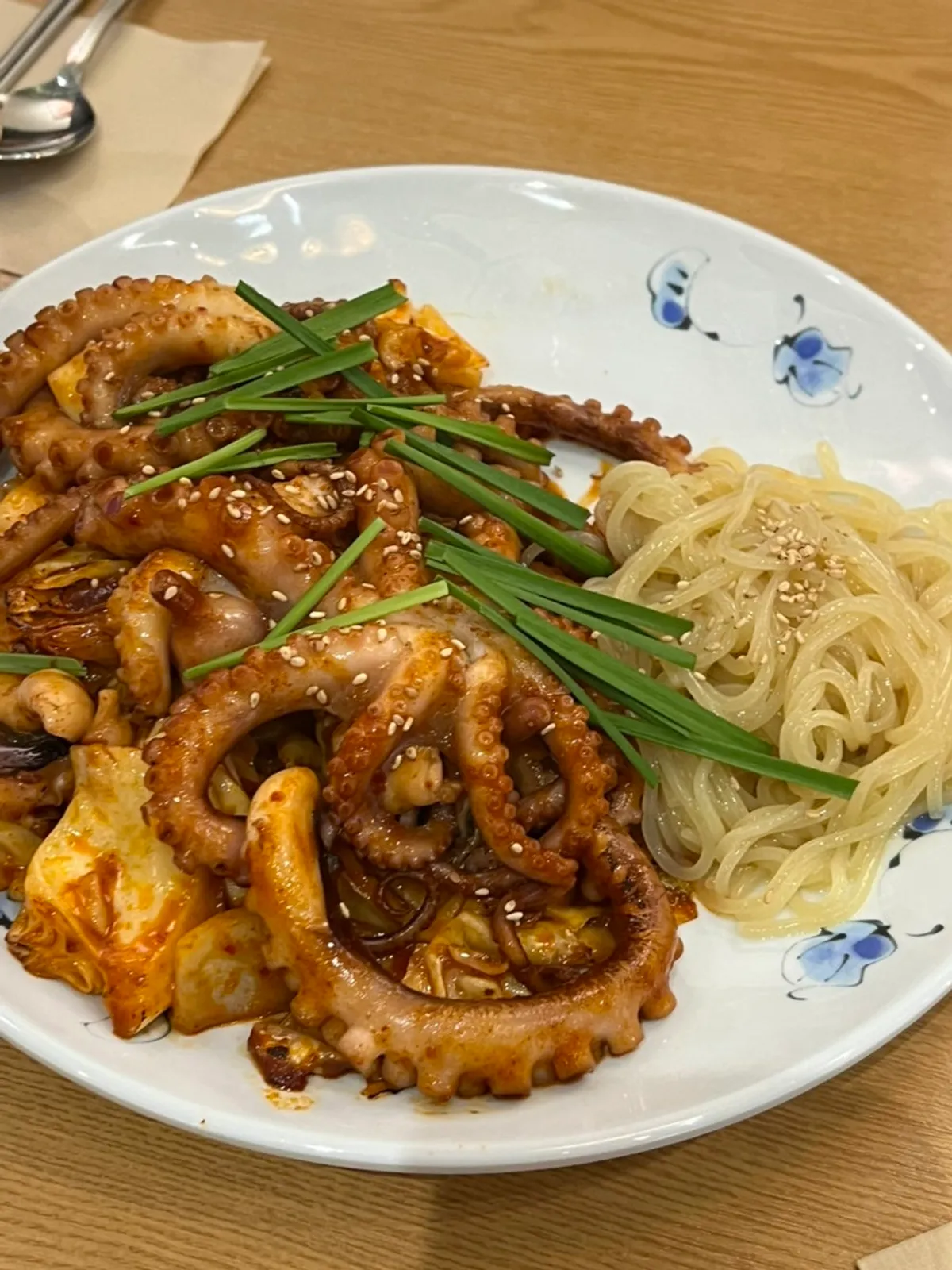 Whole octopus stir-fry for two with the octopus laid on whole