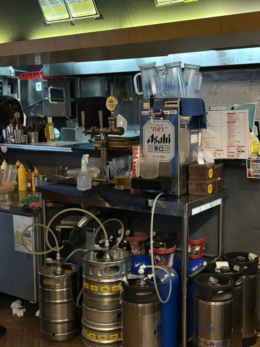 Inside the restaurant with a baseball game broadcast