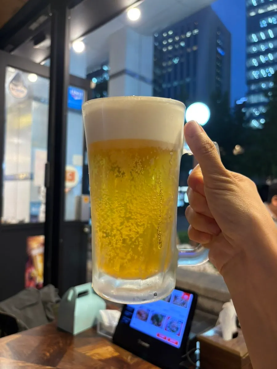 Ordered pizza and draft beer
