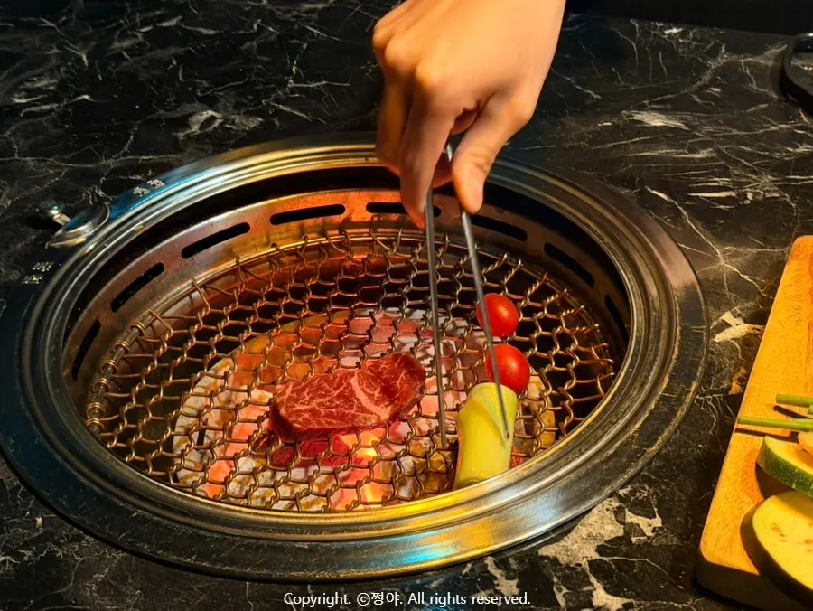 Charcoal brazier set in the middle of the table