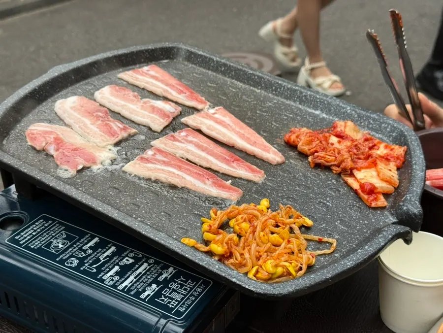 Frozen pork belly served on a plate