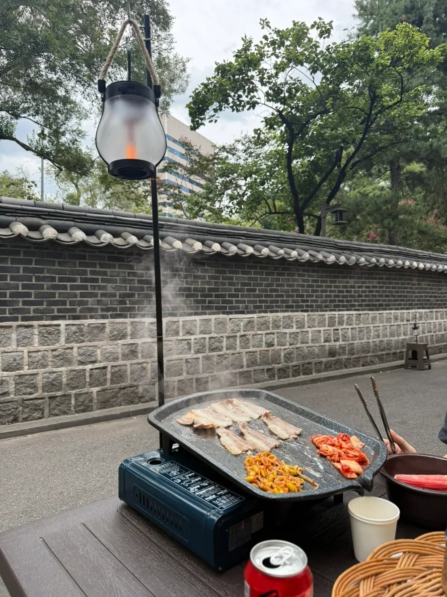 Frozen pork belly on the grill