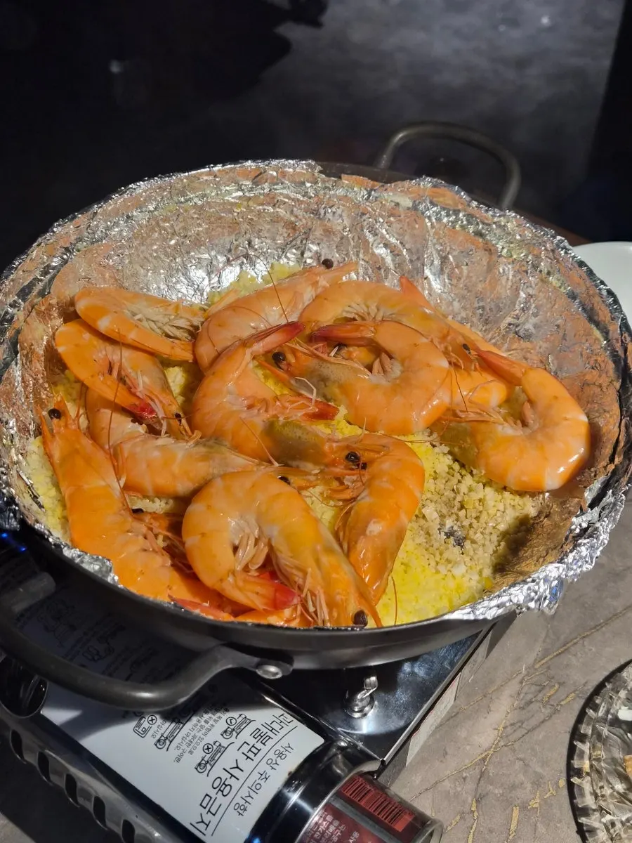 Fully cooked plump salt-grilled shrimp