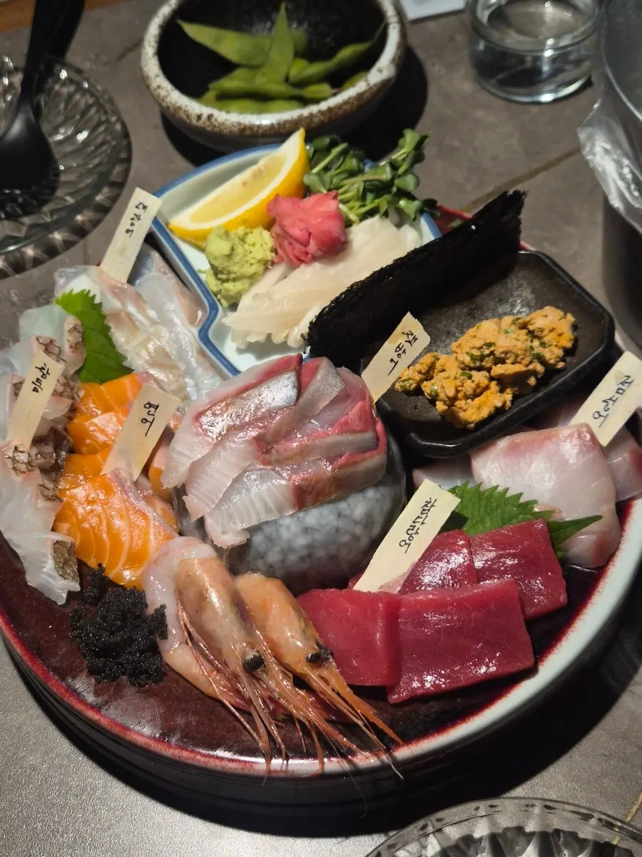 Plated assortment of aged sashimi