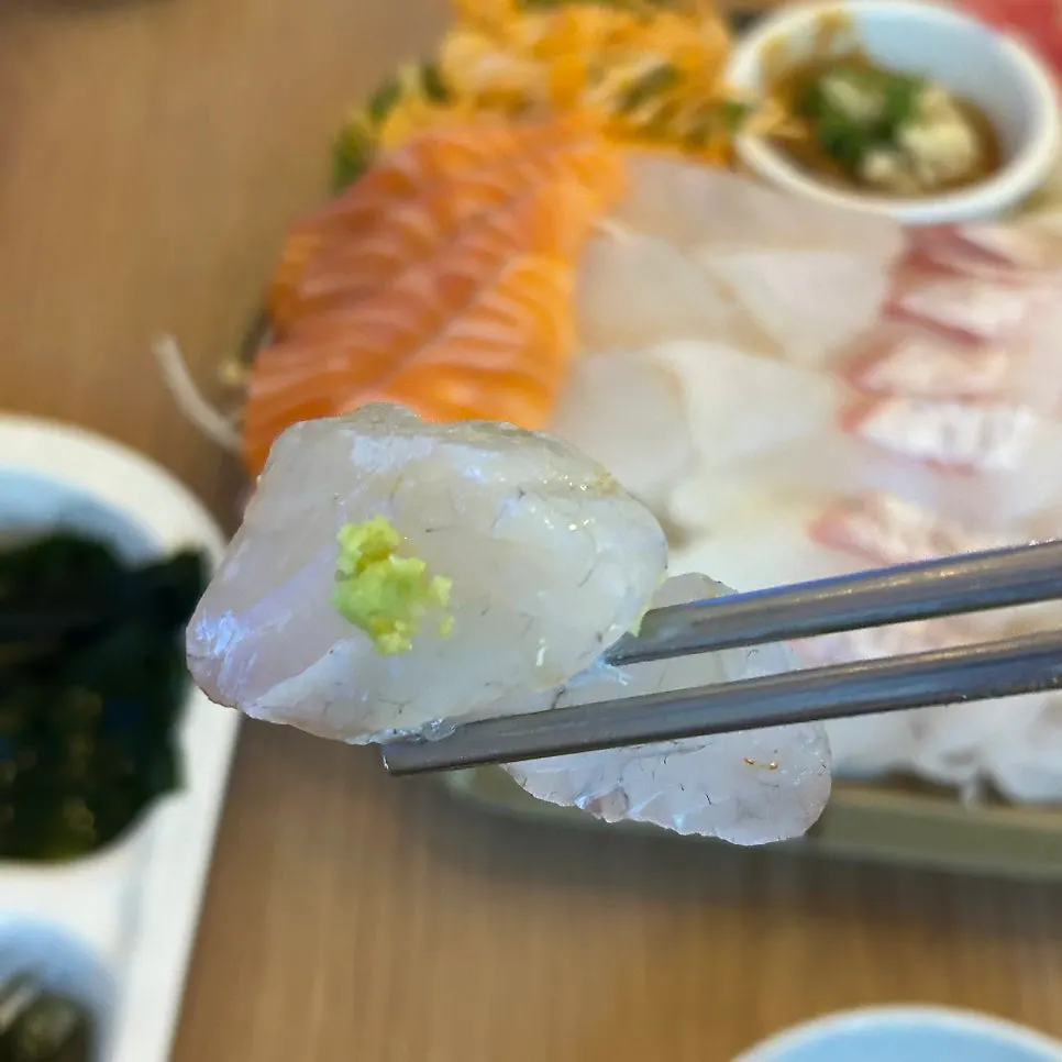 Close-up of aged sashimi on a plate
