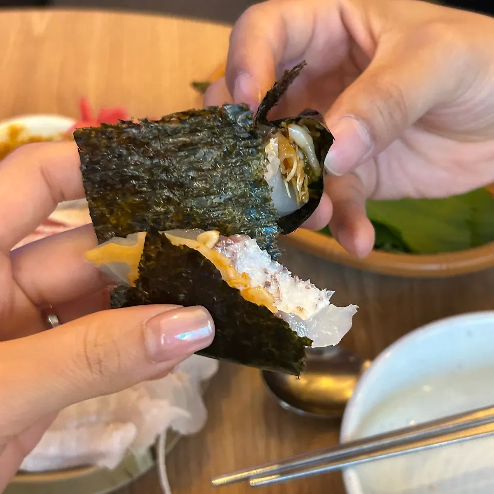A few slices of fatty salmon sashimi