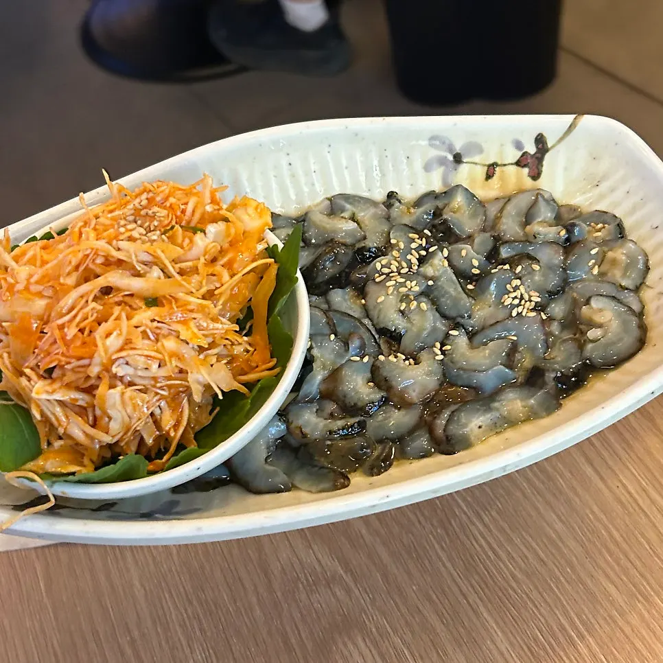 Close-up of a fresh sea cucumber plate
