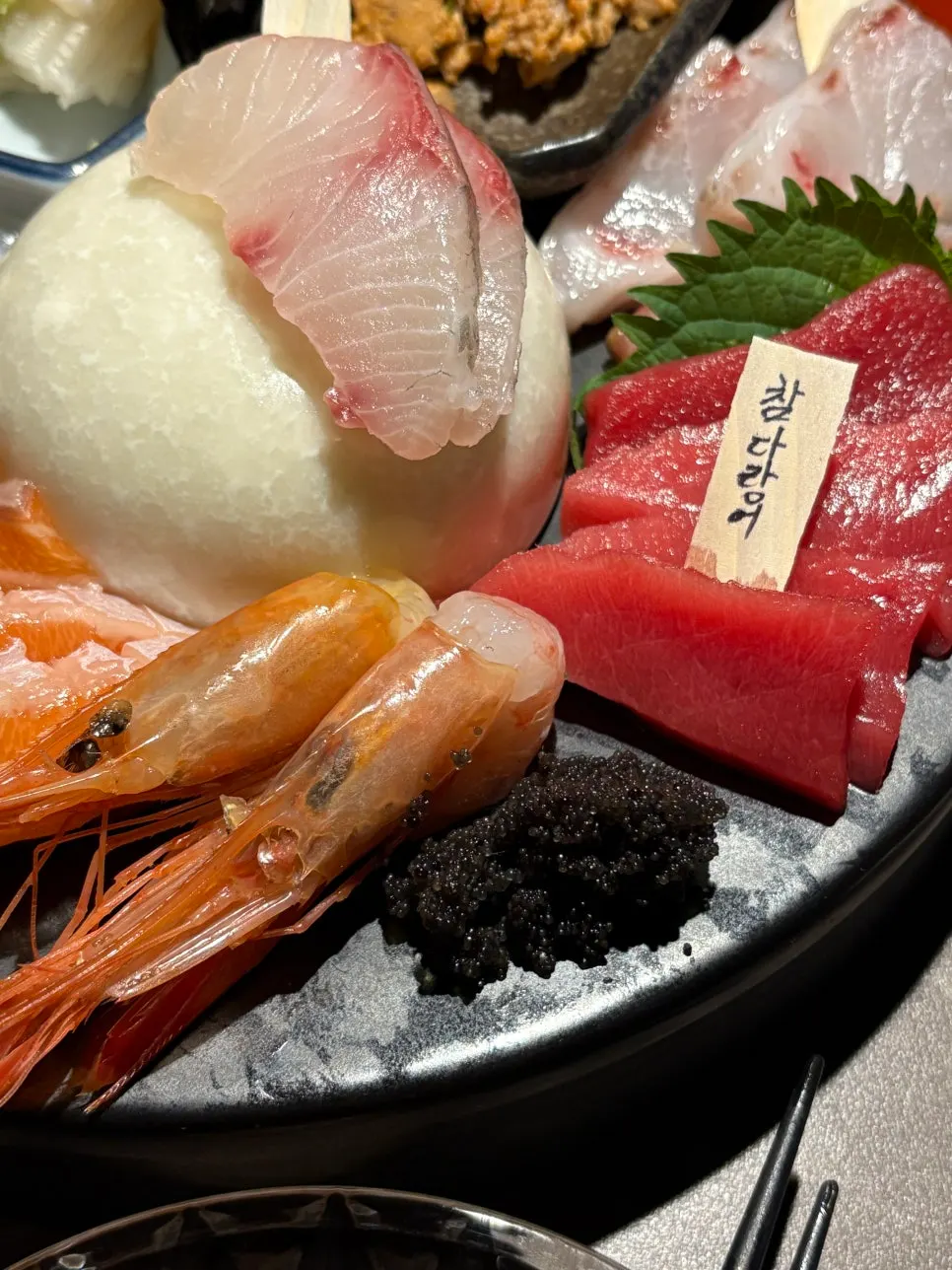 Aged sashimi spread served with caviar