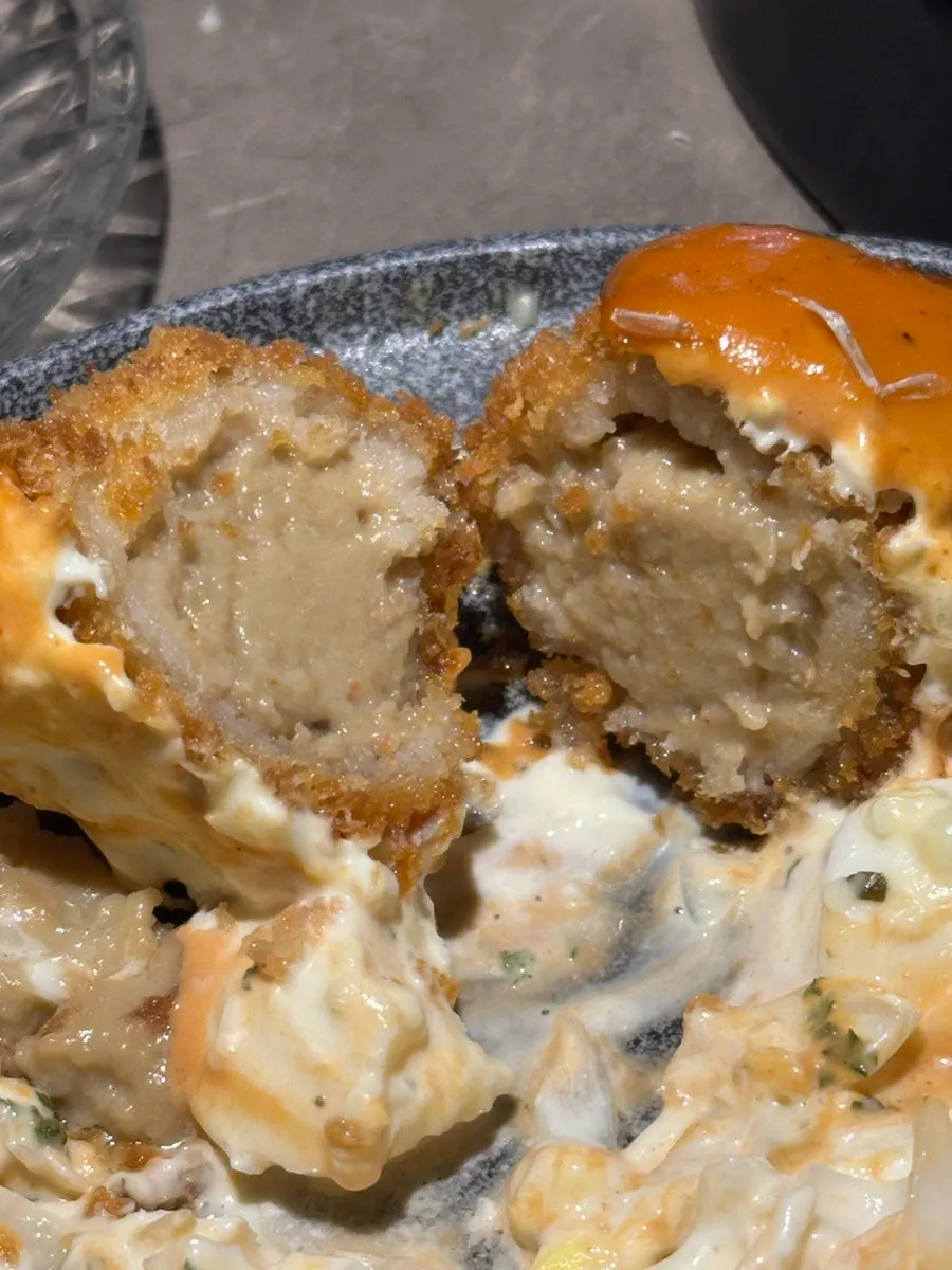 Cross-section of the croquette's creamy filling