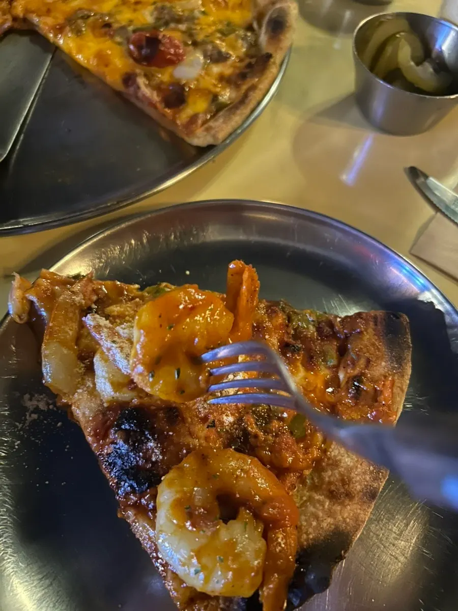 Slice of Backstreet Pizza's Shrimp Gangster