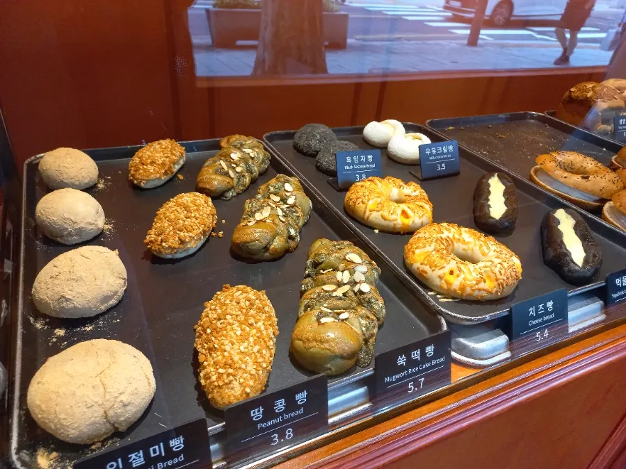 Various breads on display at Munhwa Bakery