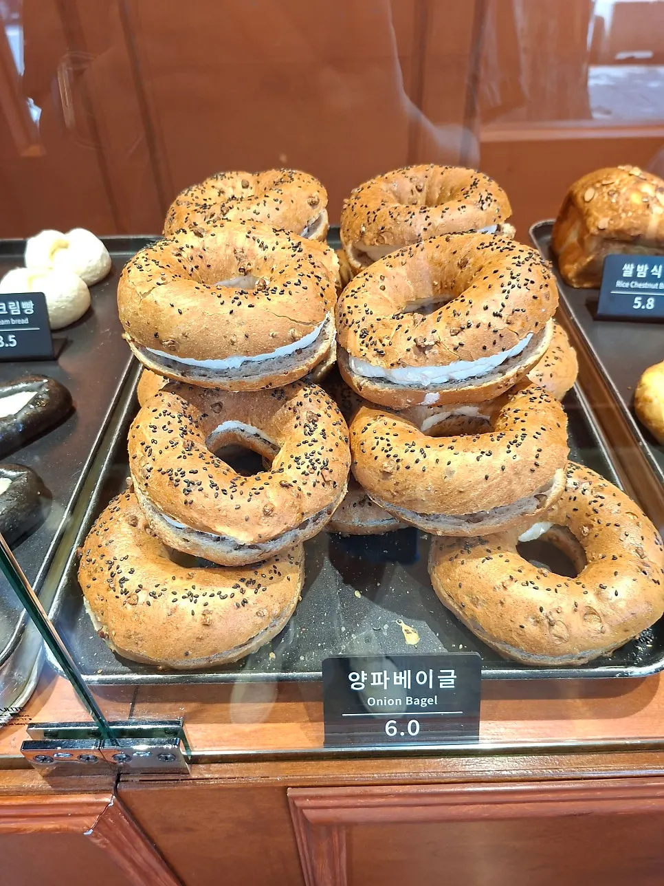 Onion bagel at Munhwa Bakery