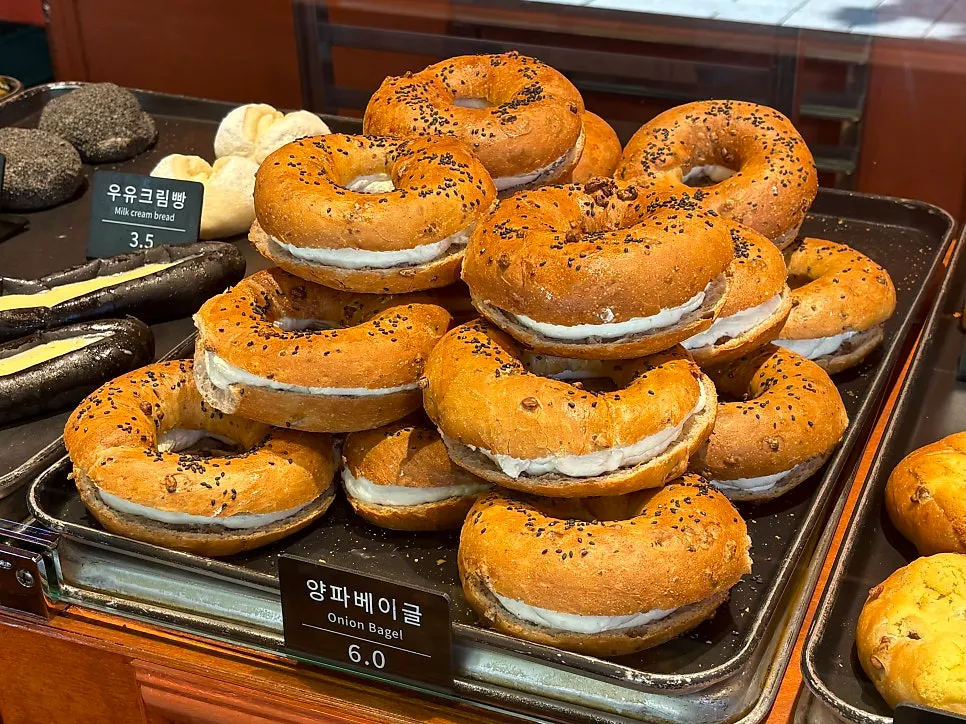 Display of loaf breads including rice chestnut and sweet potato bread