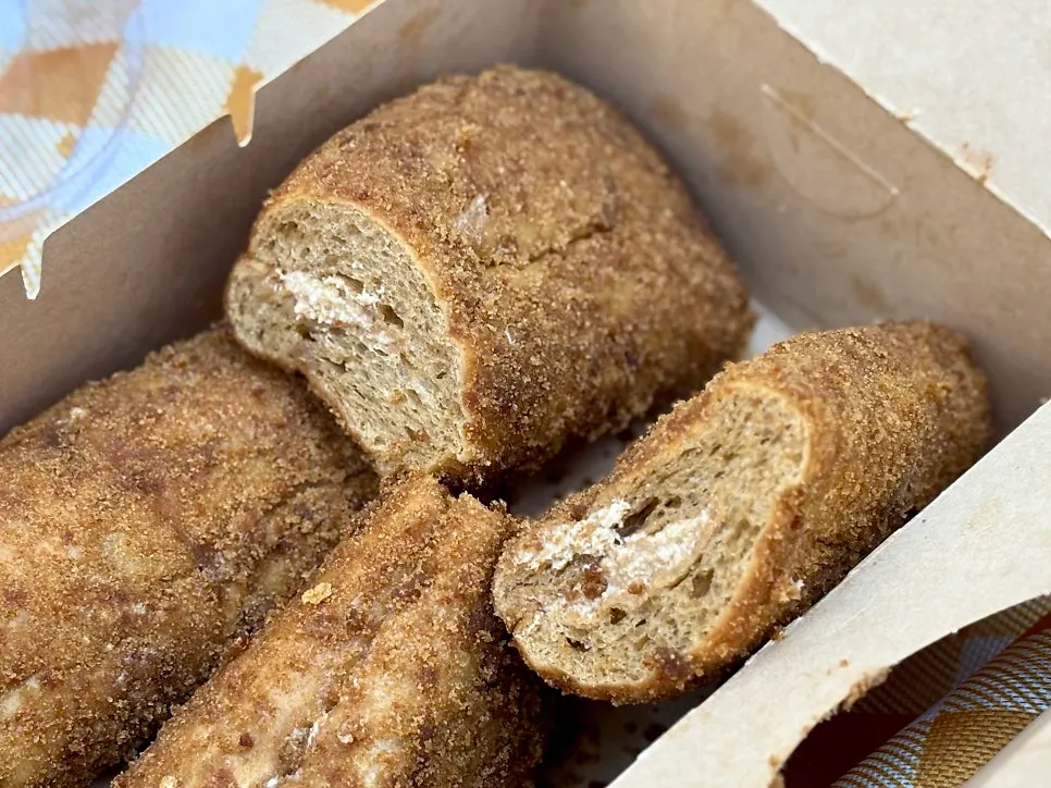 Inside of the coffee bread showing the cream filling