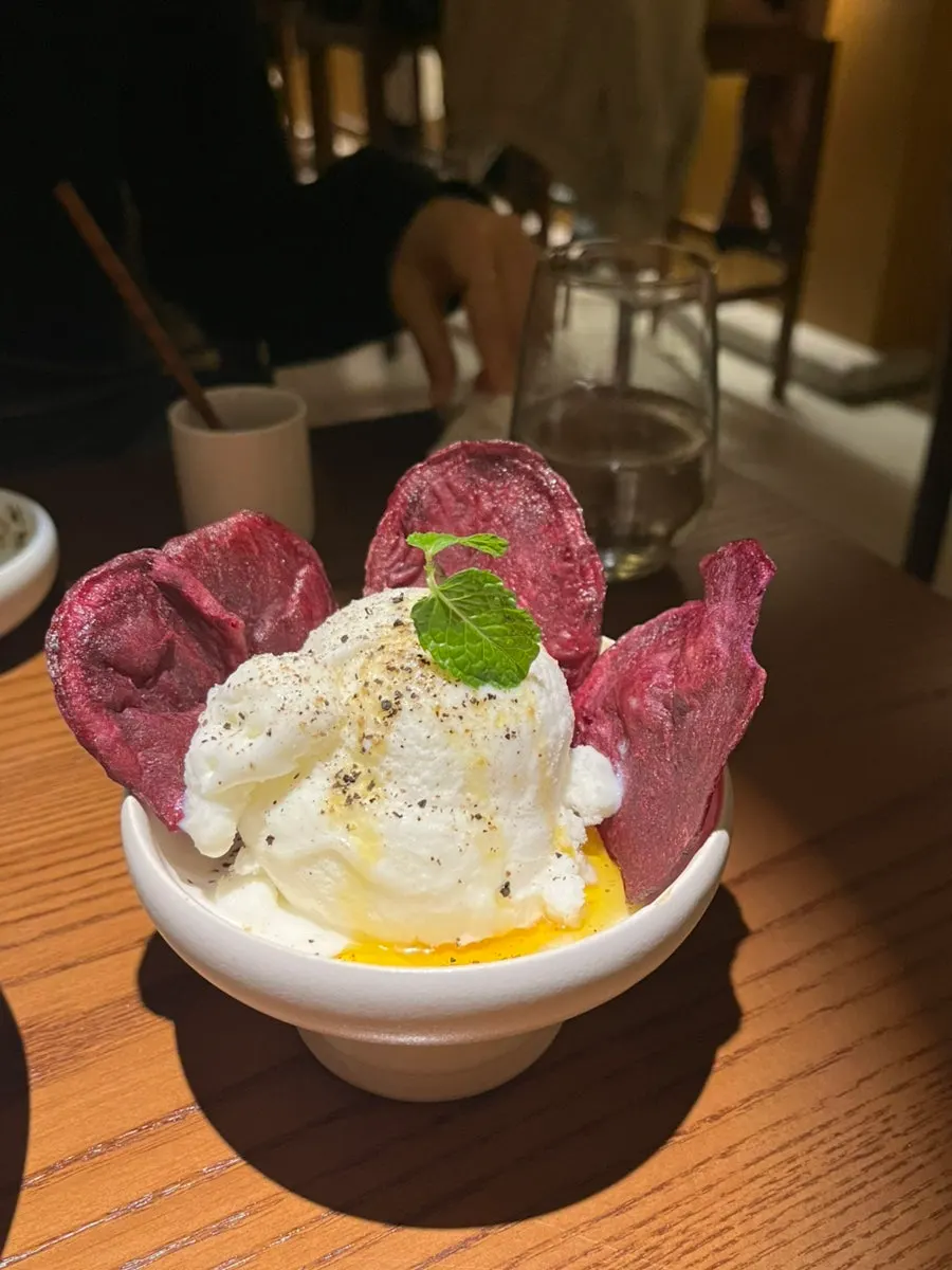 Perilla oil rice gelato ordered for dessert