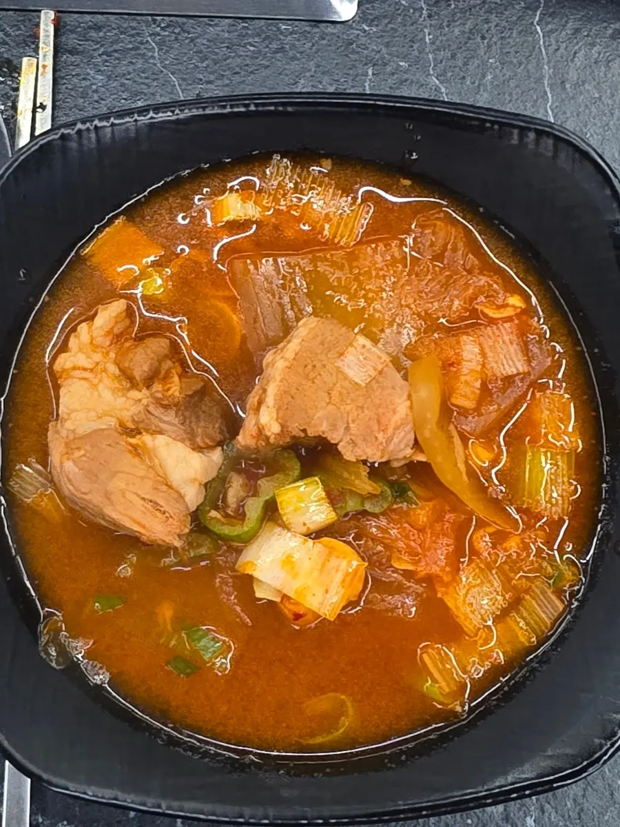 Kimchi jjigae loaded with generous chunks of meat