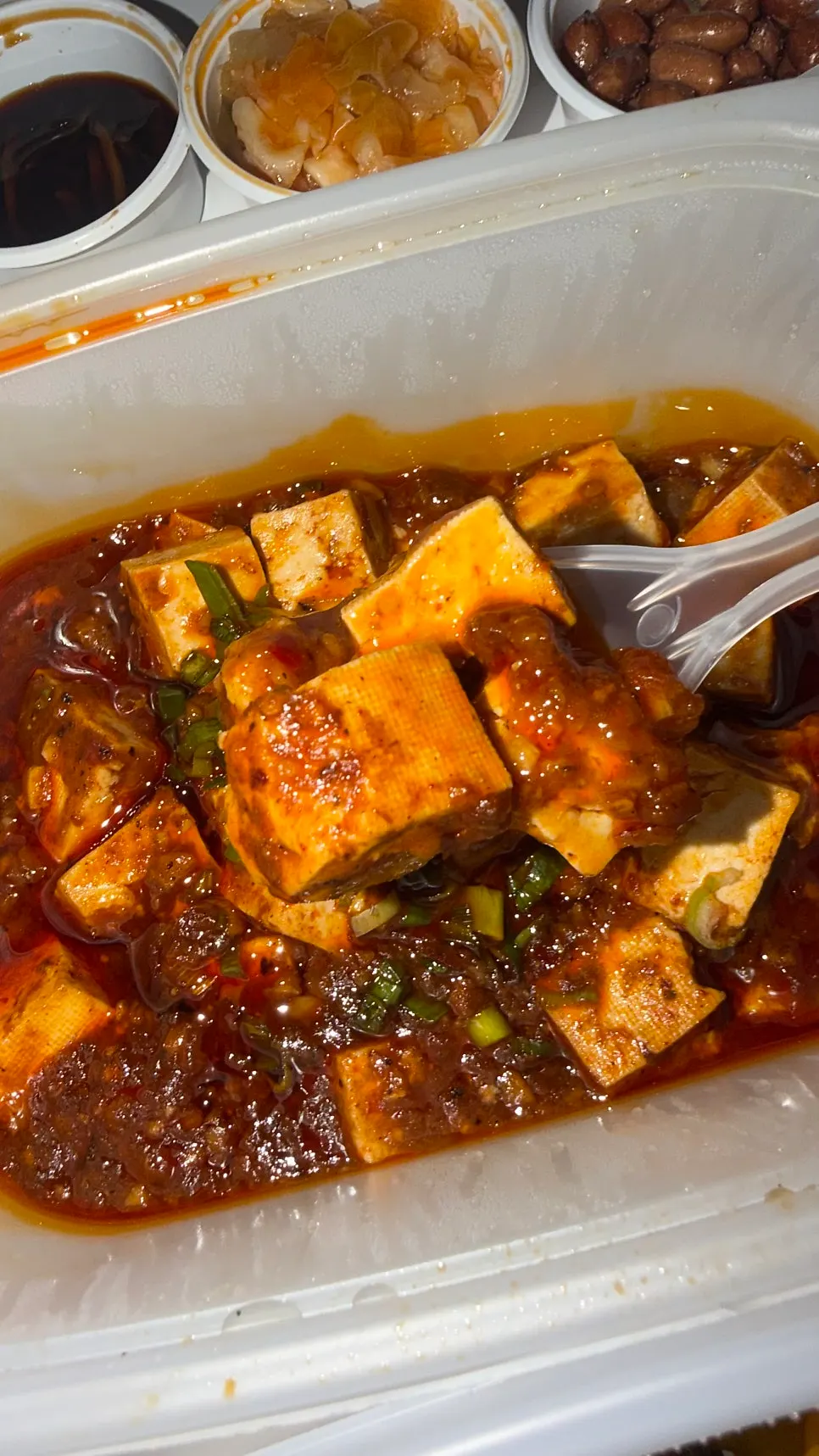 Rice served alongside the mala tofu